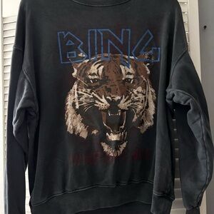 Anine Bing Black Tiger Graphic Crewneck Sweater